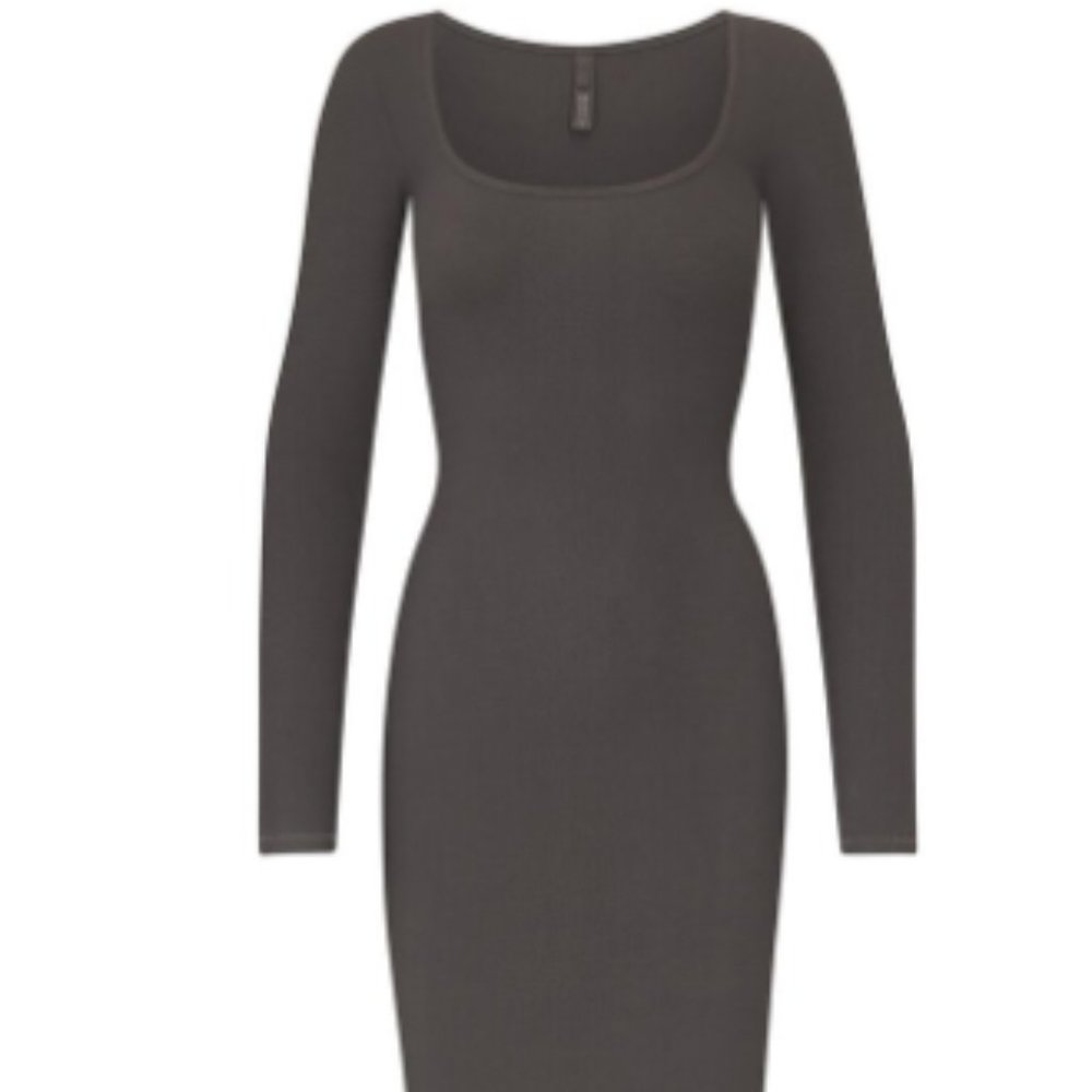 SKIMS SOFT LOUNGE LONG SLEEVE DRESS | GUNMETAL SIZE SMALL, NWT